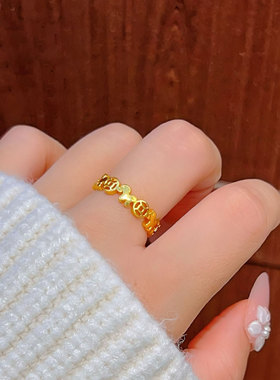 2025新款沙金马上有钱小马铜钱戒指马年新款生肖马指环沙金饰品