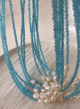 一勺米！英国小众牌！自留~高品质设计感蓝色天然石+天然珍珠项链