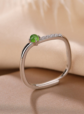 s925纯银天然和田碧玉戒指