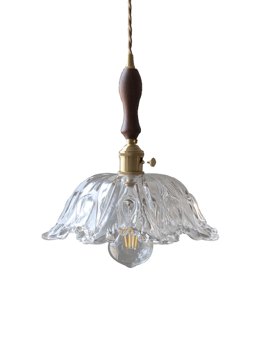 北欧法式花朵玻璃吊灯日式复古胡桃木餐厅吧台民宿床头黄铜灯 - 图3