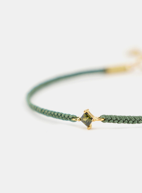 橄榄绿编织纯银镀金锆石幸运手链