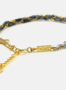 THISNESS 纯银镀金十字架蓝色渐变编织幸运手链