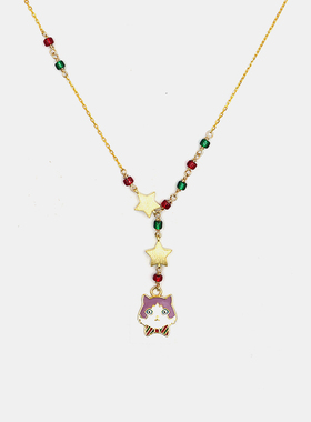 THISNESS 圣诞特辑 纯银镀金猫咪圣诞五角星红绿珠珠项链
