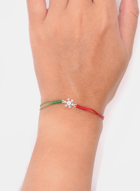 THISNESS 纯银锆石雪花红绿绳编织圣诞手链