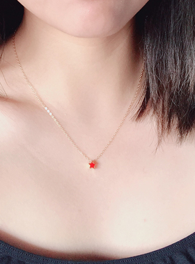 THISNESS 圣诞特辑 纯银镀金红色星星项链锁骨链