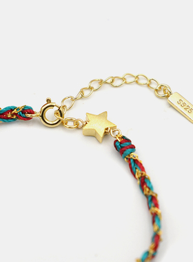 THISNESS 圣诞特辑 复古红绿绳纯银镀金编织许愿手链