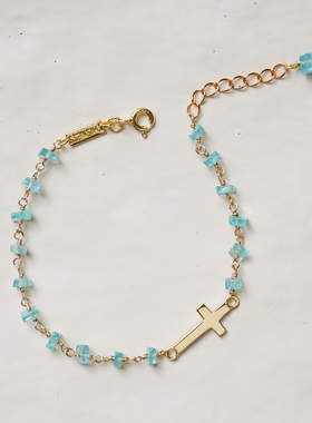 THISNESS纯银十字架磷灰石手链