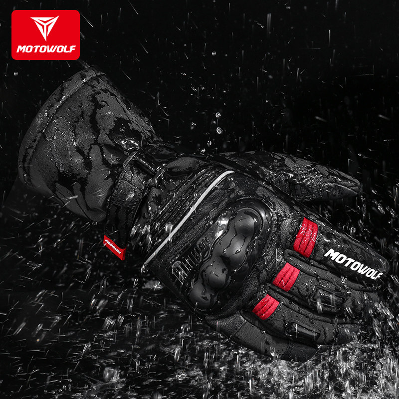 摩多狼秋冬季摩托车长款机车男手套 必胜道车品骑士手套
