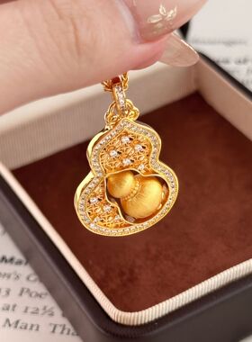 新中式金色拉丝镶钻葫芦项链国风轻奢时尚百搭精致福禄吊坠锁骨链