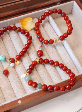 天然南红玛瑙手链女送闺蜜女友生日礼物和田玉葫芦小众设计手串