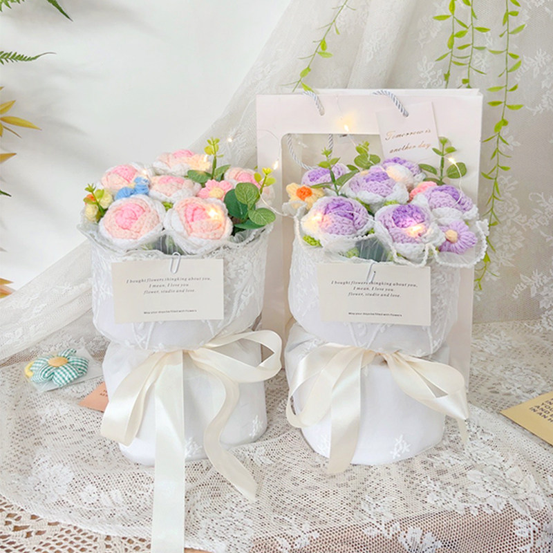针织毛线花束成品手捧花向日葵玫瑰生日礼物送女生女友护士节520