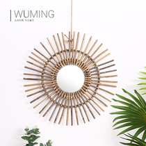 Nameless Villages Silence Handmade Vines Decorated Round Mirror Mesh Red Retro Folk Juku Mirror Bedroom Wall-mounted Cosmetic Mirror