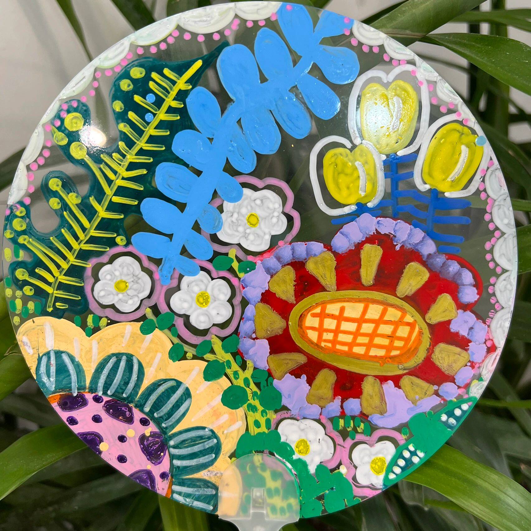 diy透明扇子团扇手绘空白pvc小圆塑料扇儿童手工材料绘画涂鸦夏季