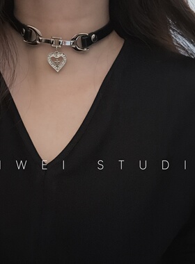 「甜辣Y2K」爱心朋克哥特风小众设计pu皮心形亚文化十字架choker