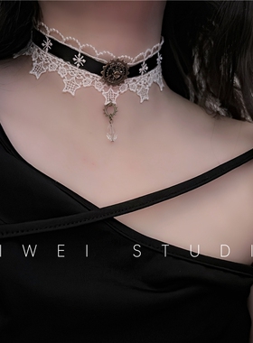 「蒸汽大陆」怪诞黑白蕾丝哥特洛丽朋克choker复古脖圈颈带锁骨链