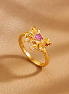 古法镀金新款皇冠戒指儿童可调节爱心宝石开口戒可爱公主孩子戒子