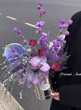 紫色系仿真花束蝴蝶兰绣球花摆件
