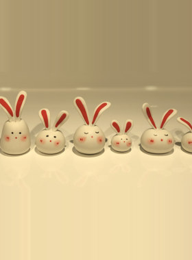 软萌小白兔情绪稳定桌面小摆件可爱车载装饰用公仔玩偶树脂纯手工