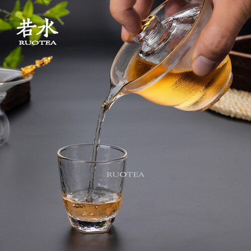 加厚耐热玻璃盖碗手抓壶日式锤纹初雪三才碗功夫茶具泡茶壶茶杯器 - 图1