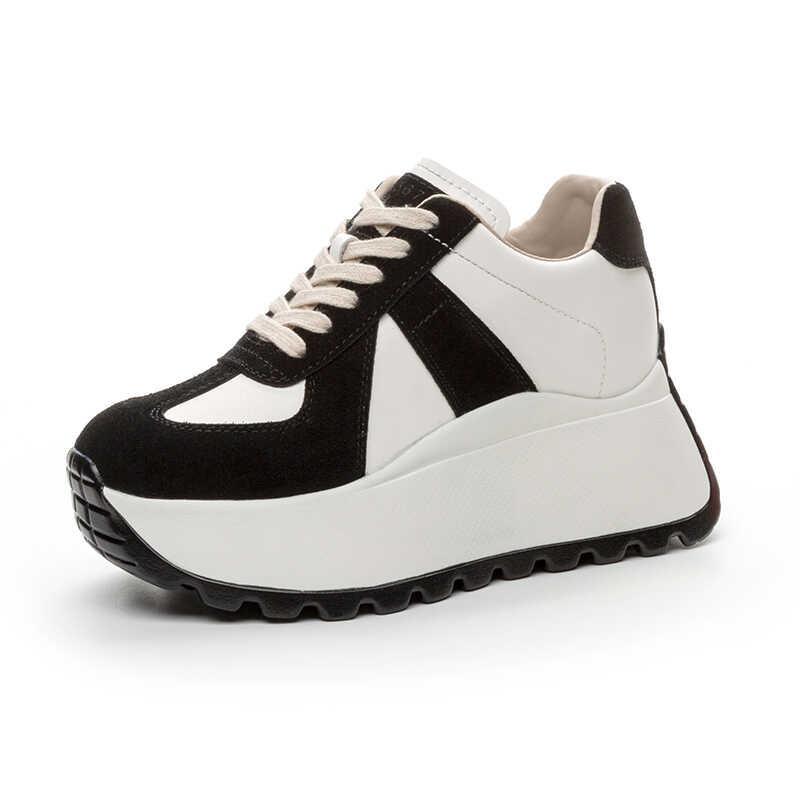 30313233小码真皮厚底老爹鞋女2024秋季内增高运动休闲小白鞋8CM - 图3