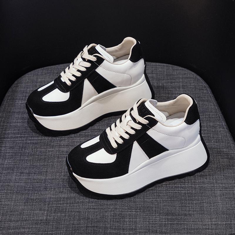 30313233小码真皮厚底老爹鞋女2024秋季内增高运动休闲小白鞋8CM - 图0