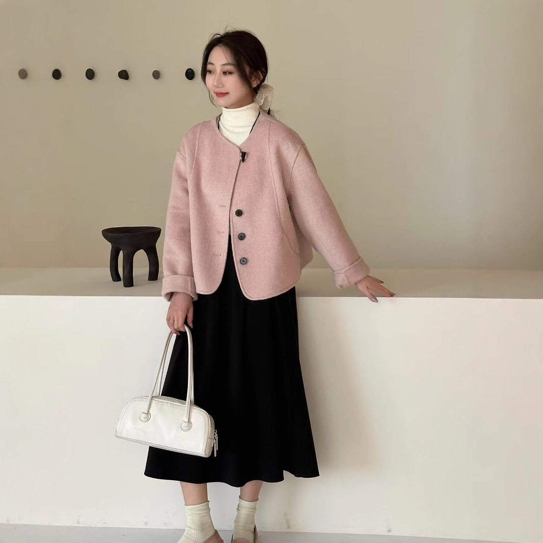 2025深冬优质新款双面羊毛大衣小香风翻领扣圆领时尚气质毛呢外套,淘宝优惠券,粉丝福利购,淘宝优惠卷