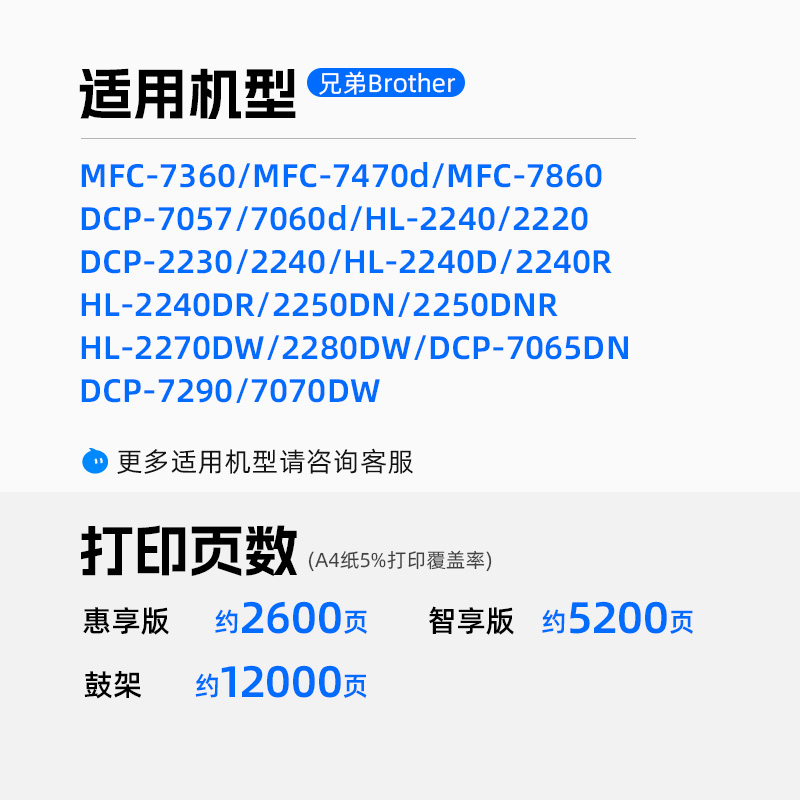 天色适兄弟MFC-7360 7470D TN2215粉盒DCP-7057 7060硒鼓HL-2240 2250 MFC-7290 7860DN FAX-2890 2900墨粉盒 - 图0