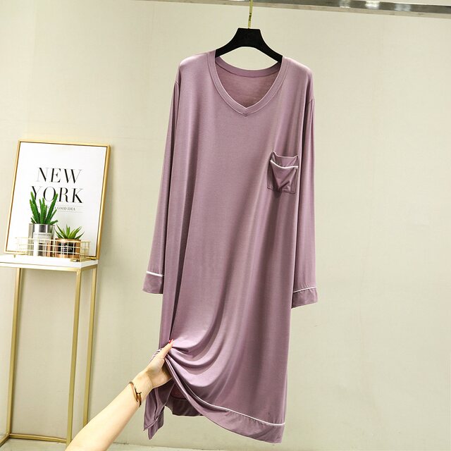 Modal long-sleeved long skirt for women summer thin plus size pocket bottoming dress loose casual A-line skirt