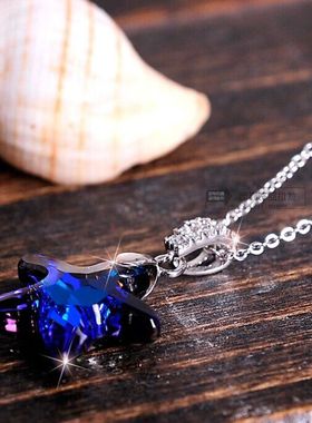 水晶925纯银蓝色海星日韩风吊坠