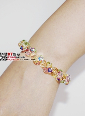 水晶925纯银多彩节日大小号手链