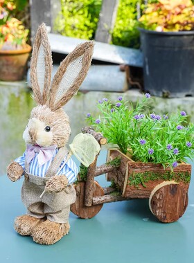 田园风兔子木制手推车