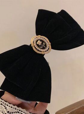 黑色丝绒玫瑰花蝴蝶结发夹