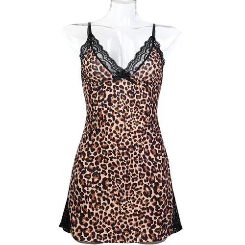 Women's backless leopard print suspender nightgown吊带睡衣女 - 图1