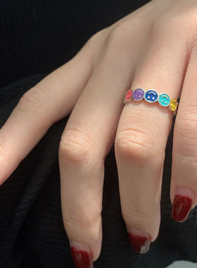 彩虹笑脸开口戒指女ins轻奢小众