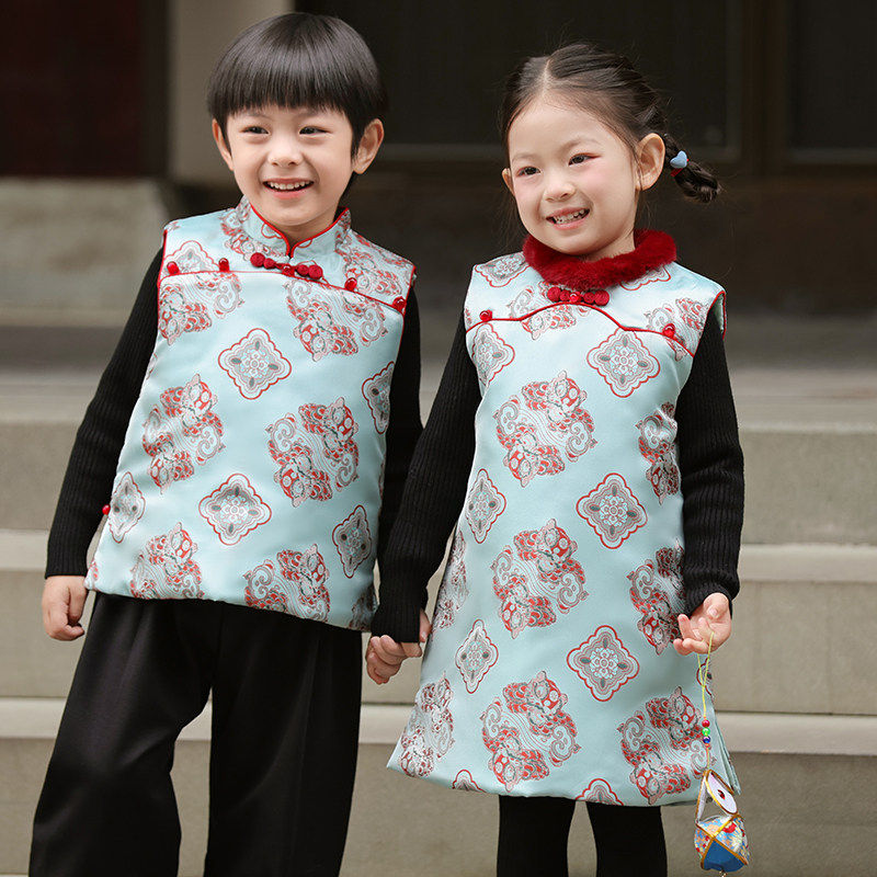 马年儿童旗袍冬中国风棉衣女童拜年服兄妹装男童唐装背心裙新中式,淘宝优惠券,粉丝福利购,淘宝优惠卷
