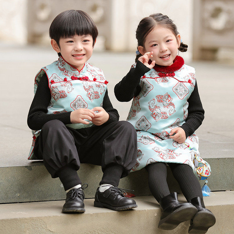 马年儿童旗袍冬中国风棉衣女童拜年服兄妹装男童唐装背心裙新中式,淘宝优惠券,粉丝福利购,淘宝优惠卷