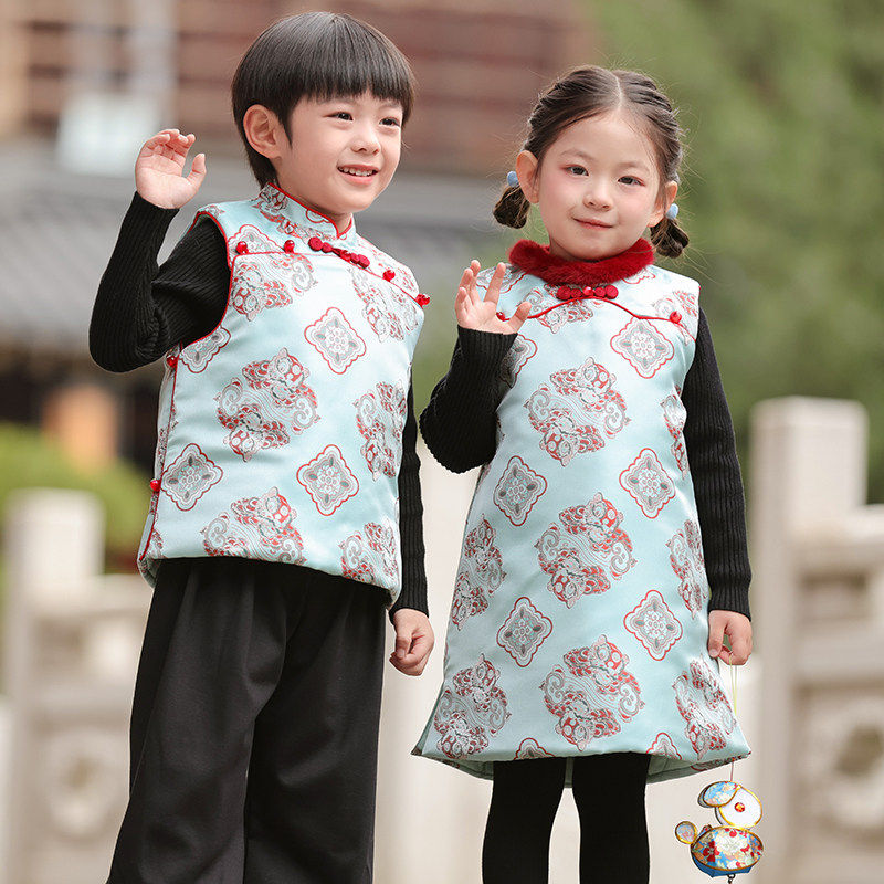 马年儿童旗袍冬中国风棉衣女童拜年服兄妹装男童唐装背心裙新中式,淘宝优惠券,粉丝福利购,淘宝优惠卷