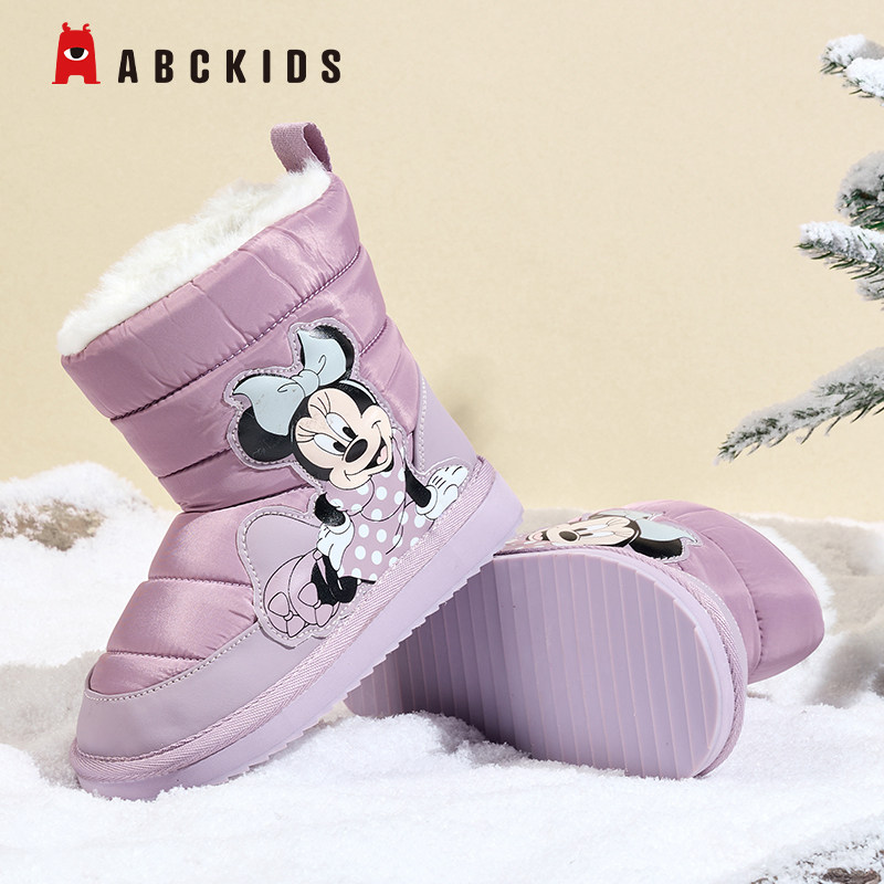 Abckids雪地靴2025秋冬儿童加绒棉鞋中小童保暖女童宝宝户外靴子