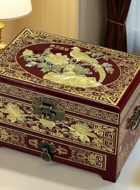 陪嫁铜丝螺钿珠宝高档收纳盒妆奁