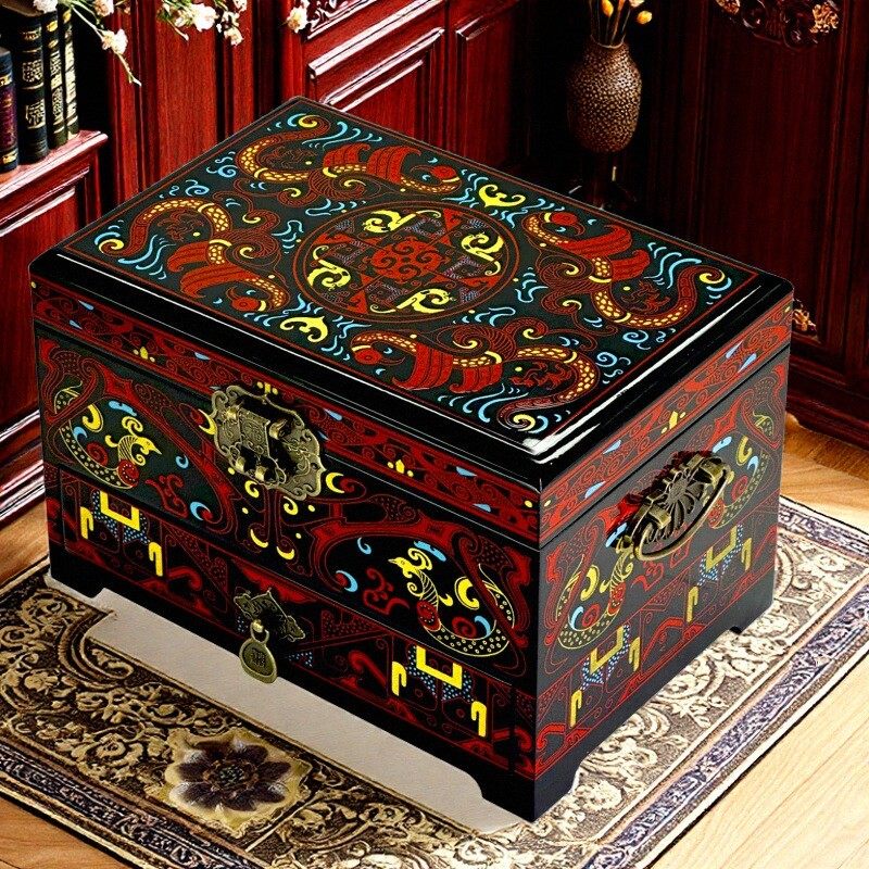 铜丝贝壳螺钿平遥非遗首饰盒木质结婚礼物三金珠宝高档收纳盒妆奁,淘宝优惠券,粉丝福利购,淘宝优惠卷