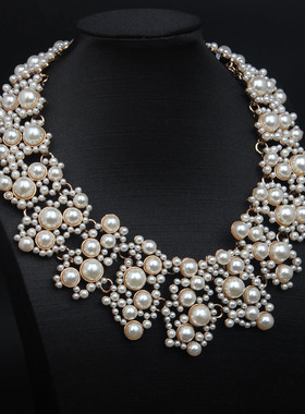 欧美夸张复古仿珍珠几何镂空假领子短项链女气质百搭颈链拍摄配饰