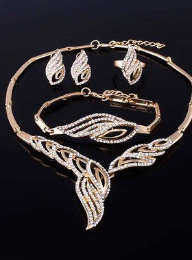 羽毛项链水钻套装水波链女合金