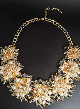 水晶玻璃锌合金水波链女奢华项链