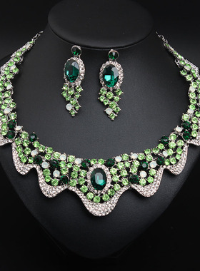 夸张高档水钻假领子新娘项链耳环