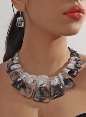 个性树脂水波链女古风项链套装