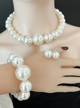 欧美时尚夸张复古珍珠圆珠项链女