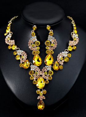 新娘水晶宝石锁骨耳环两套装首饰