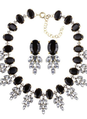 欧美范宝石项链时尚镶钻两件套