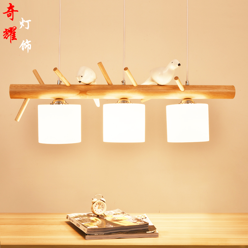 饭厅茶室个性创意实木小鸟吊灯