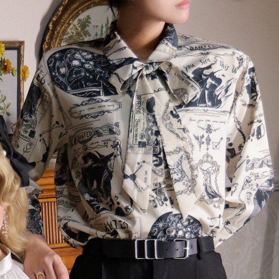 Miss W's Bookshelf Long Sleeve Shirt Witch Black Cat